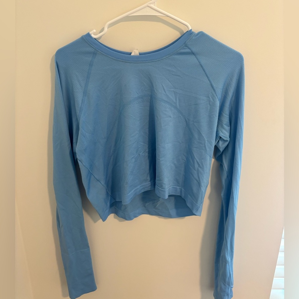 Lululemon Light Blue Swiftly Tech Long Sleeve Crop Top